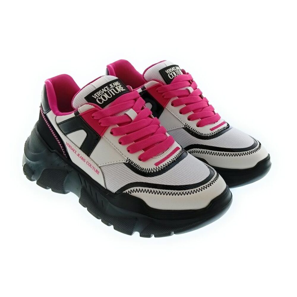 Versace Jeans Couture Women's White Pink and Black Chunky Lace-Up Sneakers